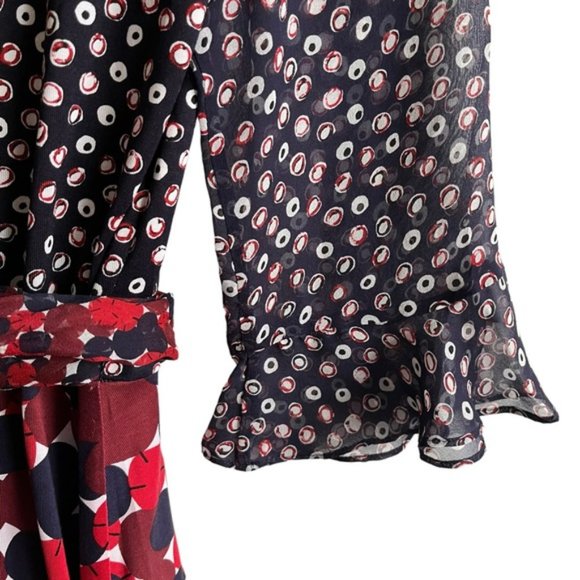 DVF Diane von Furstenberg Nieves Scarf Wrap Dress Size 10 Red Navy - Picture 6 of 16